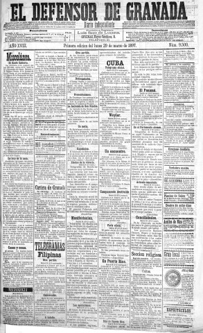 'El Defensor de Granada  : diario político independiente' - Año XVIII Número 9500 1ª ed. - 1897 Marzo 29