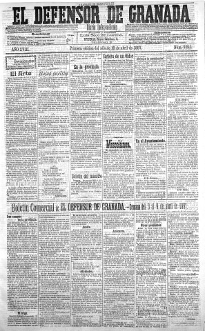 'El Defensor de Granada  : diario político independiente' - Año XVIII Número 9512 1ª ed. - 1897 Abril 10