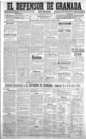 'El Defensor de Granada  : diario político independiente' - Año XVIII Número 9518 1ª ed. - 1897 Abril 16
