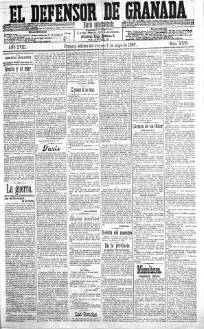 'El Defensor de Granada  : diario político independiente' - Año XVIII Número 9538 1ª ed. - 1897 Mayo 07