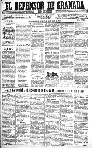 'El Defensor de Granada  : diario político independiente' - Año XVIII Número 9672 1ª ed. - 1897 Junio 11