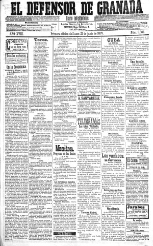 'El Defensor de Granada  : diario político independiente' - Año XVIII Número 9681 1ª ed. - 1897 Junio 21