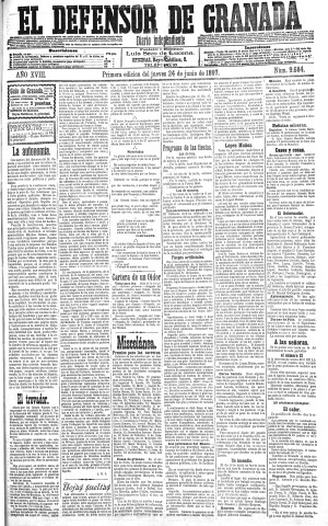 'El Defensor de Granada  : diario político independiente' - Año XVIII Número 9684 1ª ed. - 1897 Junio 24