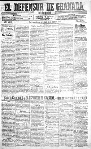 'El Defensor de Granada  : diario político independiente' - Año XVIII Número 9693 1ª ed. - 1897 Julio 03