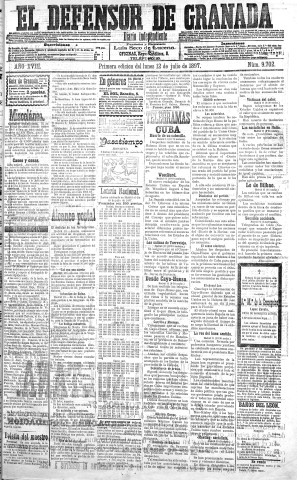 'El Defensor de Granada  : diario político independiente' - Año XVIII Número 9702 1ª ed. - 1897 Julio 12