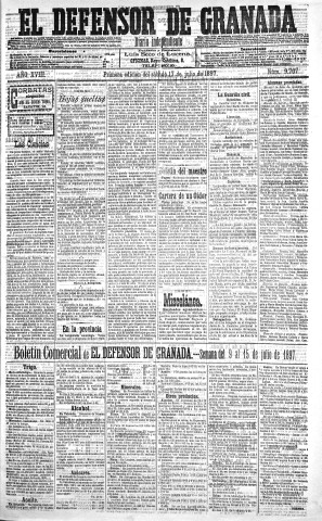 'El Defensor de Granada  : diario político independiente' - Año XVIII Número 9707 1ª ed. - 1897 Julio 17