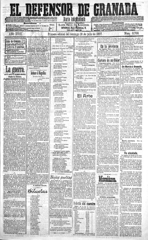 'El Defensor de Granada  : diario político independiente' - Año XVIII Número 9708 1ª ed. - 1897 Julio 18