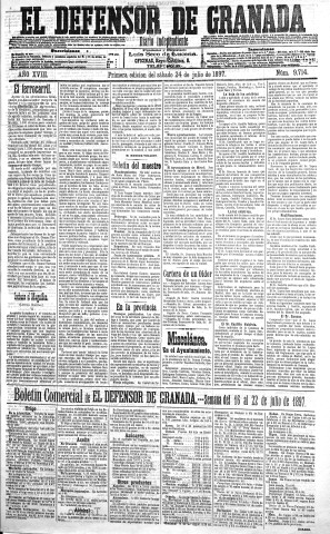 'El Defensor de Granada  : diario político independiente' - Año XVIII Número 9714 1ª ed. - 1897 Julio 24