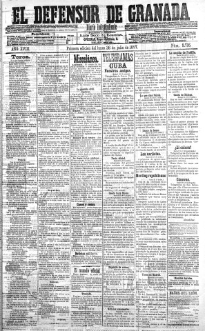 'El Defensor de Granada  : diario político independiente' - Año XVIII Número 9716 1ª ed. - 1897 Julio 26