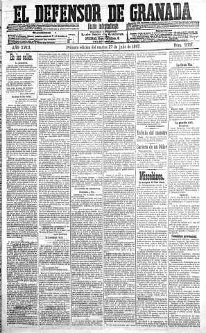 'El Defensor de Granada  : diario político independiente' - Año XVIII Número 9717 1ª ed. - 1897 Julio 27