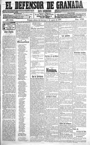 'El Defensor de Granada  : diario político independiente' - Año XVIII Número 9722 1ª ed. - 1897 Agosto 01