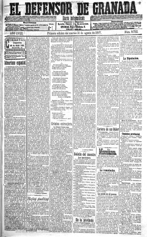 'El Defensor de Granada  : diario político independiente' - Año XVIII Número 9752 1ª ed. - 1897 Agosto 31