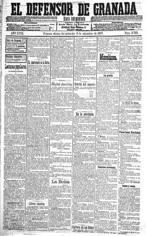 'El Defensor de Granada  : diario político independiente' - Año XVIII Número 9760 1ª ed. - 1897 Septiembre 08