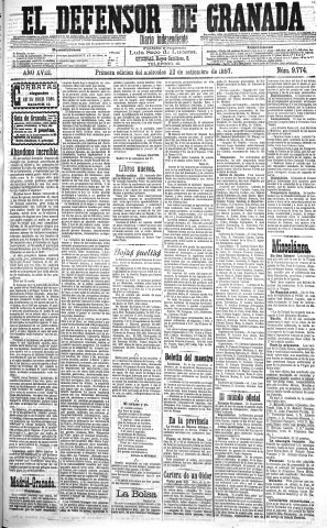 'El Defensor de Granada  : diario político independiente' - Año XVIII Número 9774 1ª ed. - 1897 Septiembre 22
