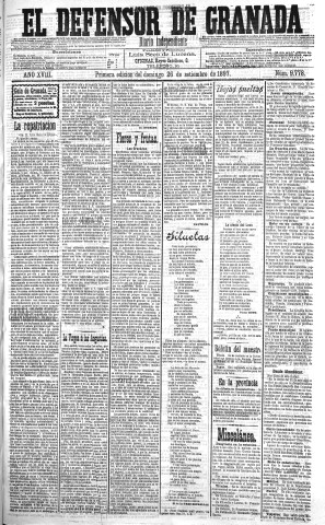 'El Defensor de Granada  : diario político independiente' - Año XVIII Número 9778 1ª ed. - 1897 Septiembre 26