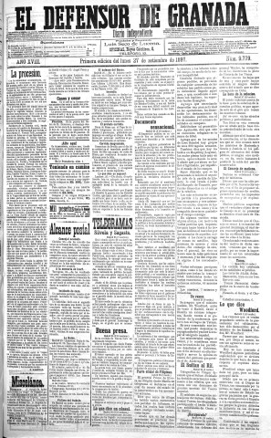 'El Defensor de Granada  : diario político independiente' - Año XVIII Número 9779 1ª ed. - 1897 Septiembre 27