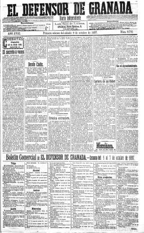 'El Defensor de Granada  : diario político independiente' - Año XVIII Número 9791 1ª ed. - 1897 Octubre 09