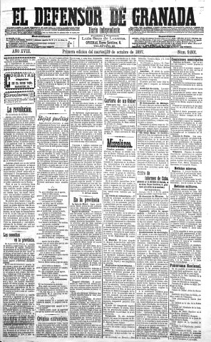 'El Defensor de Granada  : diario político independiente' - Año XVIII Número 9801 1ª ed. - 1897 Octubre 19