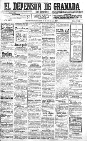 'El Defensor de Granada  : diario político independiente' - Año XVIII Número 9807 1ª ed. - 1897 Octubre 25
