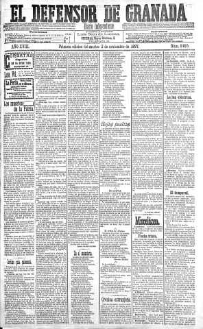 'El Defensor de Granada  : diario político independiente' - Año XVIII Número 9815 1ª ed. - 1897 Noviembre 02