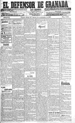 'El Defensor de Granada  : diario político independiente' - Año XVIII Número 9825 1ª ed. - 1897 Noviembre 12