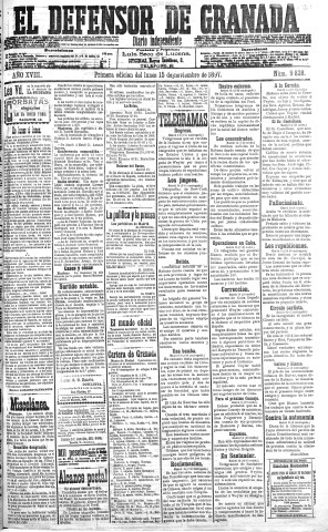 'El Defensor de Granada  : diario político independiente' - Año XVIII Número 9828 1ª ed. - 1897 Noviembre 15