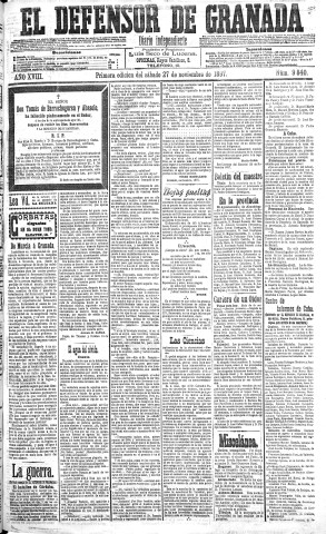 'El Defensor de Granada  : diario político independiente' - Año XVIII Número 9840 1ª ed. - 1897 Noviembre 27