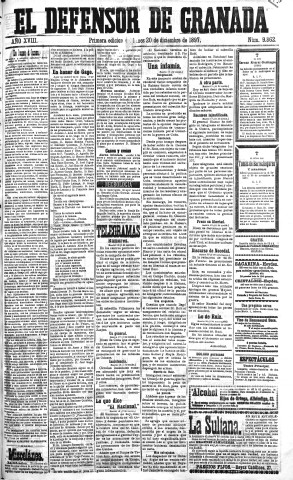 'El Defensor de Granada  : diario político independiente' - Año XVIII Número 9862 1ª ed. - 1897 Diciembre 20