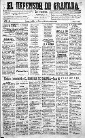 'El Defensor de Granada  : diario político independiente' - Año XIX Número 10252 1ª ed. - 1898 Octubre 09