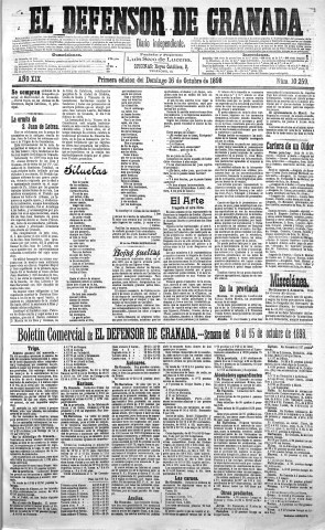 'El Defensor de Granada  : diario político independiente' - Año XIX Número 10259 1ª ed. - 1898 Octubre 16