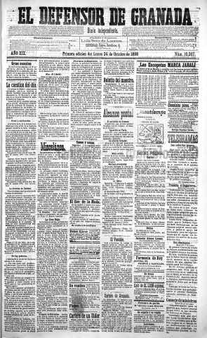 'El Defensor de Granada  : diario político independiente' - Año XIX Número 10267 1ª ed. - 1898 Octubre 24