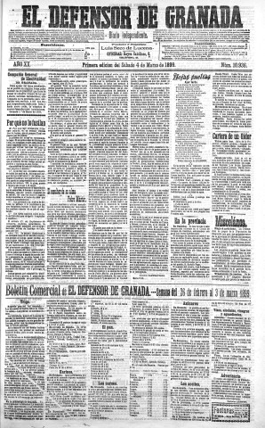 'El Defensor de Granada  : diario político independiente' - Año XX Número 10936 1ª ed. - 1899 Marzo 04
