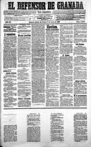 'El Defensor de Granada  : diario político independiente' - Año XX Número 11026 1ª ed. - 1899 Junio 03