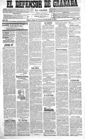 'El Defensor de Granada  : diario político independiente' - Año XX Número 11651 1ª ed. - 1899 Noviembre 03