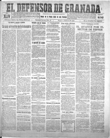 'El Defensor de Granada  : diario político independiente' - Año XLIV Número 19742  - 1922 Enero 10