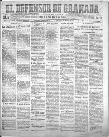 'El Defensor de Granada  : diario político independiente' - Año XLIV Número 19746  - 1922 Enero 14