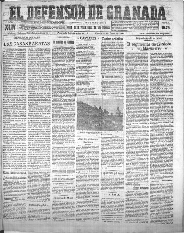 'El Defensor de Granada  : diario político independiente' - Año XLIV Número 19751  - 1922 Enero 20