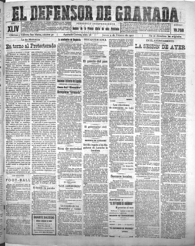 'El Defensor de Granada  : diario político independiente' - Año XLIV Número 19768  - 1922 Febrero 09