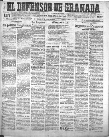 'El Defensor de Granada  : diario político independiente' - Año XLIV Número 19797  - 1922 Marzo 18