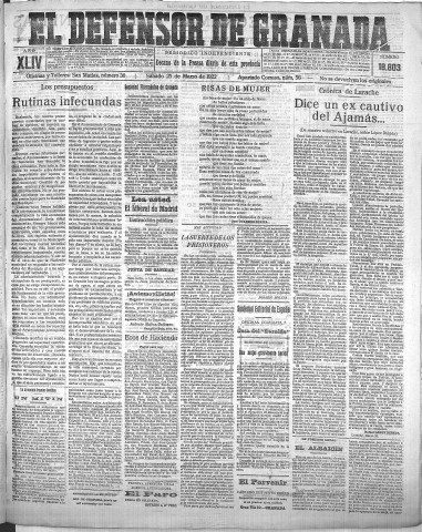 'El Defensor de Granada  : diario político independiente' - Año XLIV Número 19803  - 1922 Marzo 25