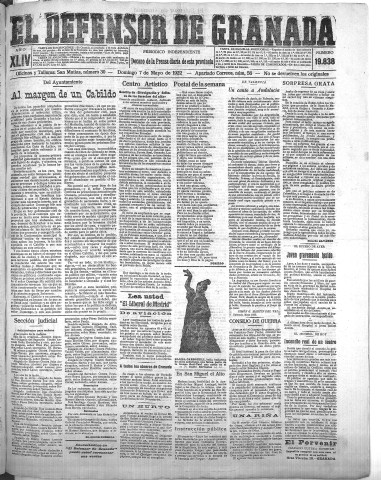 'El Defensor de Granada  : diario político independiente' - Año XLIV Número 19838  - 1922 Mayo 07