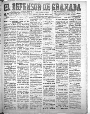 'El Defensor de Granada  : diario político independiente' - Año XLIV Número 19842  - 1922 Mayo 13