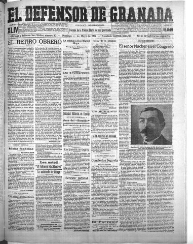 'El Defensor de Granada  : diario político independiente' - Año XLIV Número 19849  - 1922 Mayo 21
