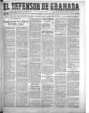 'El Defensor de Granada  : diario político independiente' - Año XLIV Número 19851  - 1922 Mayo 24