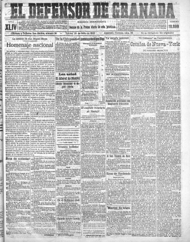 'El Defensor de Granada  : diario político independiente' - Año XLIV Número 19899  - 1922 Julio 20