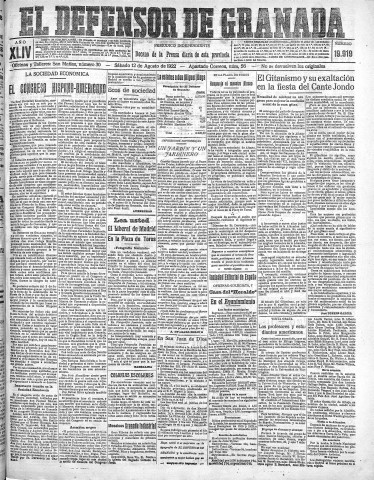 'El Defensor de Granada  : diario político independiente' - Año XLIV Número 19919  - 1922 Agosto 12