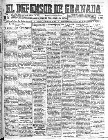 'El Defensor de Granada  : diario político independiente' - Año XLIV Número 19981  - 1922 Octubre 22