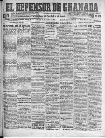 'El Defensor de Granada  : diario político independiente' - Año XLIV Número 20002  - 1922 Noviembre 16