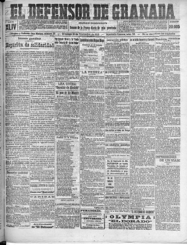 'El Defensor de Granada  : diario político independiente' - Año XLIV Número 20005  - 1922 Noviembre 19