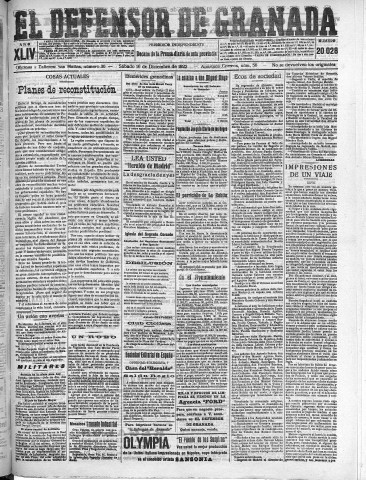 'El Defensor de Granada  : diario político independiente' - Año XLIV Número 20028  - 1922 Diciembre 16